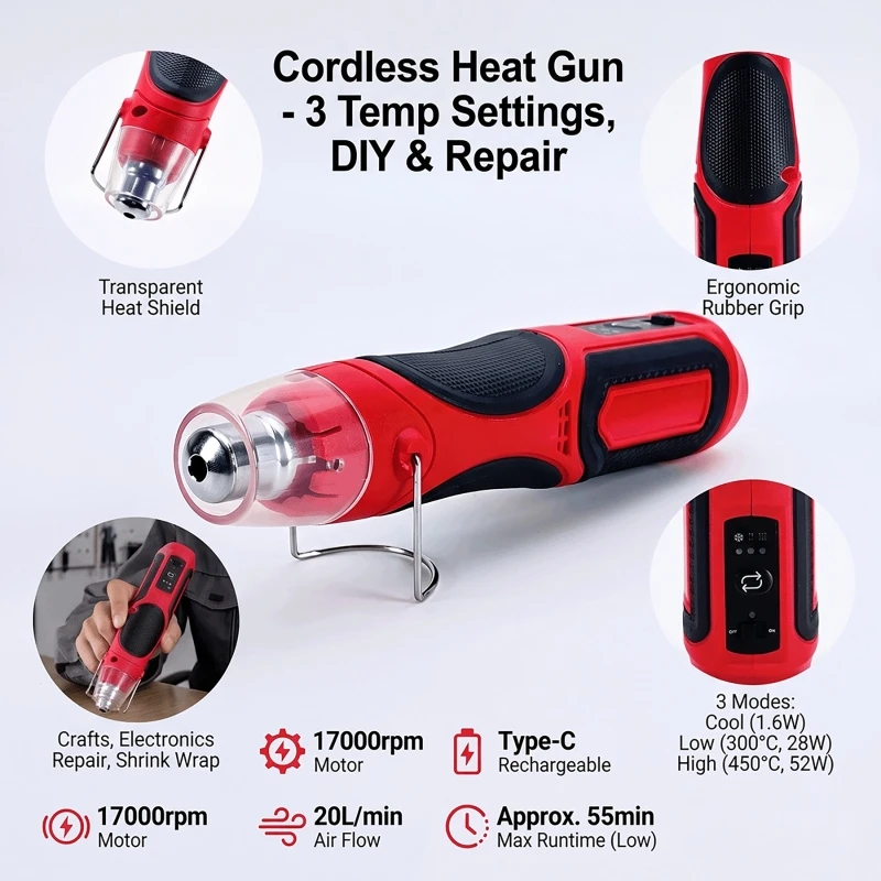 Heat Gun Small - Draagbare, draadloze mini-hittepistool met Type-C-oplaadfunctie, oplaadbare